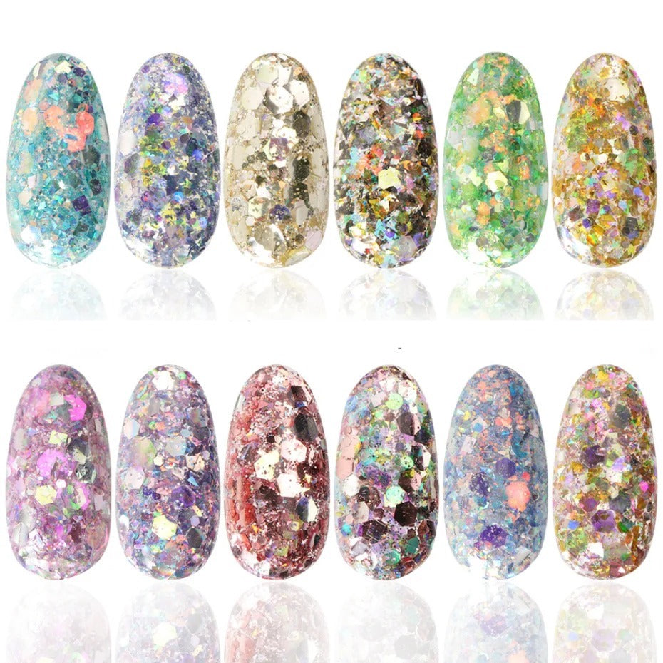 SET OF 12 POTS OF GLITTER FOR NAIL ART