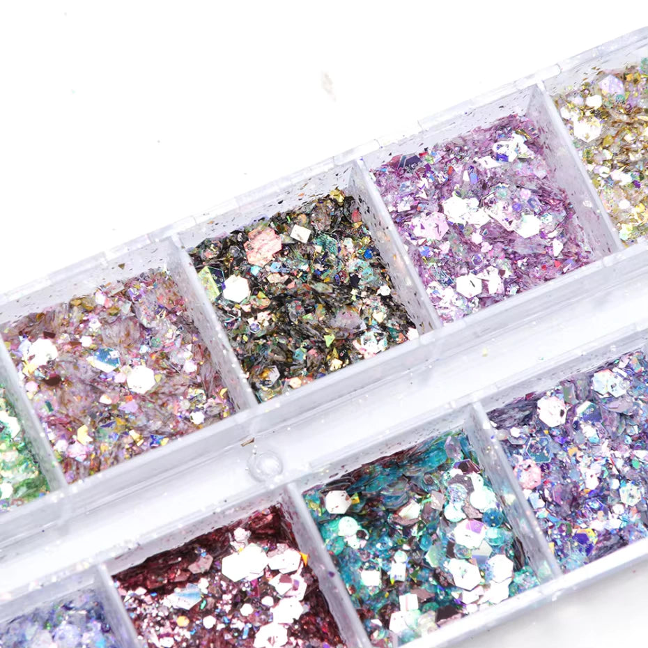 SET OF 12 POTS OF GLITTER FOR NAIL ART