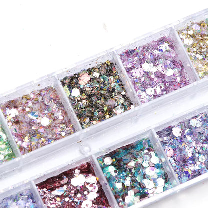 LOT DE 12 POTS DE PAILLETTES POUR NAIL ART