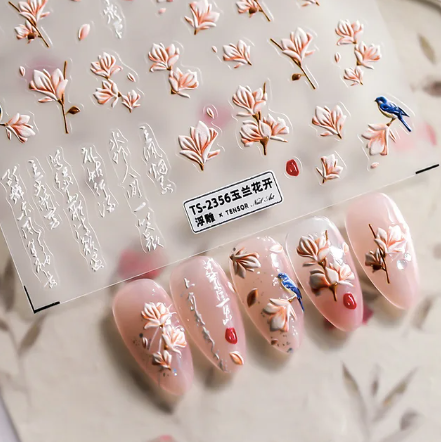 Set d'Autocollants Motifs Sakura et Oiseaux pour Ongles