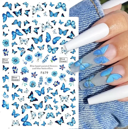 nail art papillons bleu