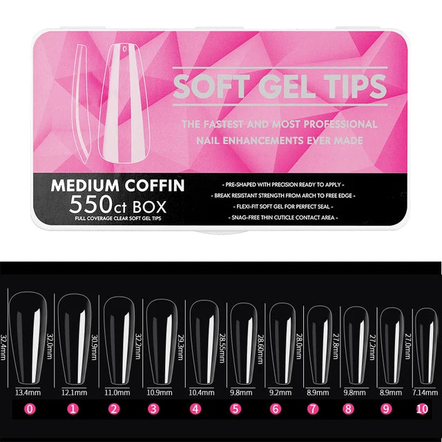 Boite de capsules pour faux ongles Medium Coffin 550 pièces