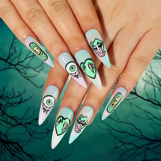 Press On Nails Halloween - Corazones y ojos monstruosos